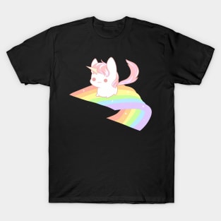 Cute pink fluffy unicorn on a pastel rainbow T-Shirt